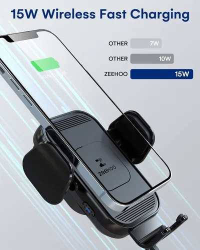 Vista 8 de ZeeHoo Cargador inalámbrico para automóvil, carga rápida de 15 W, soporte de teléfono de auto con sujeción automática, cargador de teléfono celular