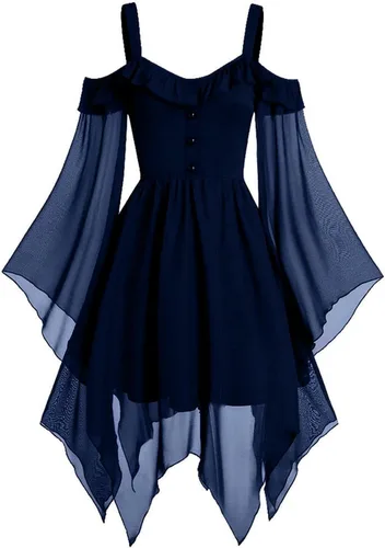Vista 6 de FRMUIC Vestido gótico renacentista para mujer, disfraz de bruja de talla 01-negro Vestido Vintage