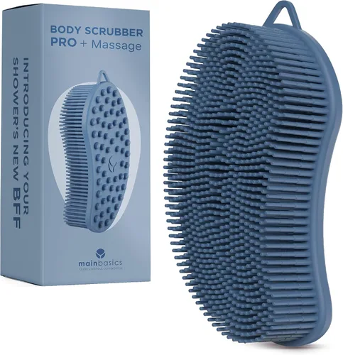 Vista 18 de MainBasics - Limpiador corporal de silicona de doble cara, negro, masaje Limpiador de ducha con nodos de masaje, alternativa de esponja