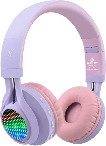 Vista 9 de Riwbox WT-7S audífonos estéreo plegables con Bluetooth y luces, inalámbricos, con micrófono y control de volumen para computadora, teléfonos