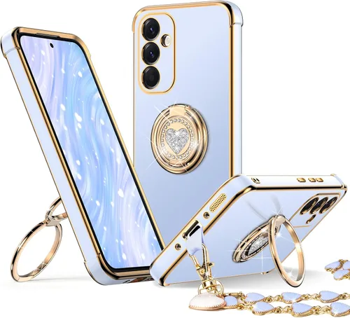 Vista 40 de XYZ Funda para Galaxy A14 5G con soporte y doble anillo, funda de lujo para Samsung A14 5G, color negro