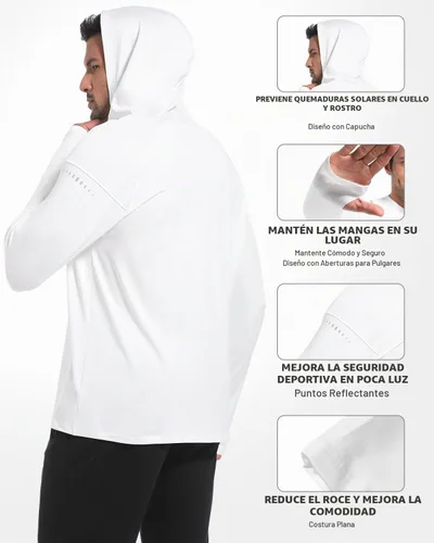 Vista 5 de Paquete de 4 camisetas de pesca con capucha UPF 50+ de manga larga para Gris claro-blanco-azul claro-gris profundo