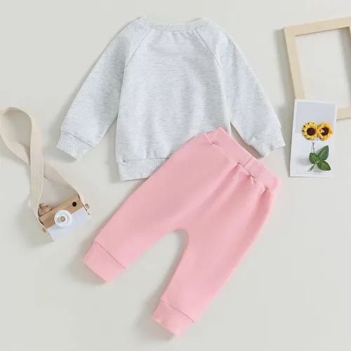 Vista 26 de GOOCHEER Conjunto de ropa de manga larga para niña pequeña, camisa y pantalones para niña, conjunto de ropa de primavera, otoño e invierno