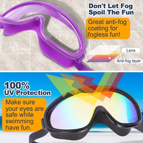 Vista 5 de Braylin Gafas de natación para adultos, paquete de 2 gafas de natación de visión amplia para hombres, mujeres, jóvenes, adolescentes, antivaho y más