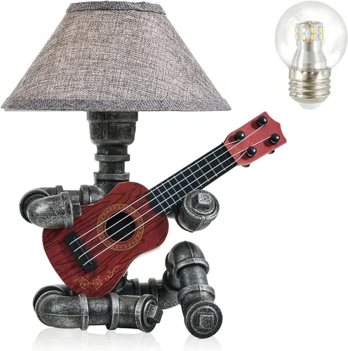 Vista 9 de Lámpara de mesa de guitarra robot industrial vintage con bombilla, control remoto, temporizador, regulable, regalos geniales para amantes