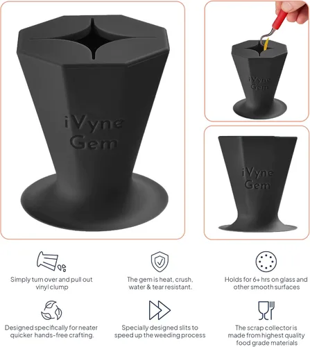 Vista 3 de iVyne Gem - Colector de desechos de vinilo con succión y soporte para herramientas de deshierbe para vinilo (negro)