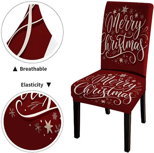 Vista 168 de CAPSCEOLL Christmas Dining Chair Covers,Snowflakes Festive Winter Pattern Stretch Chair Covers for Dining Room Set of 2 Washable Spandex Parson