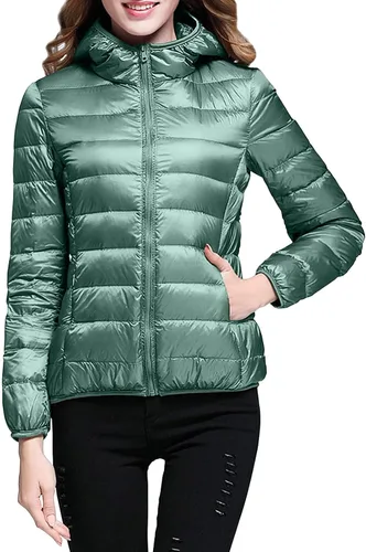 Vista 2 de Chaqueta acolchada ligera para mujer, abrigo de plumón corto con cremallera y capucha para invierno 2023