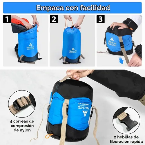 Vista 5 de Hikenture Saco de compresión para saco de dormir, saco de cosas mejorado de nylon resistente a desgarros, saco de compresión de 10L/14L/20L/30L Azul