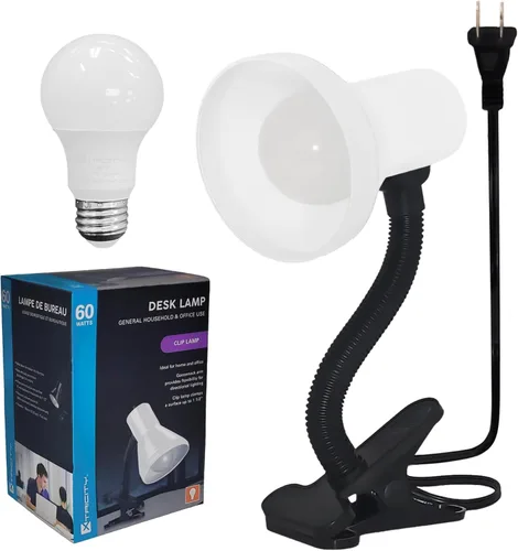 Vista 8 de Xtricity Lámpara LED de escritorio con clip con cuello de cisne flexible de 360°, luz de lectura para cabecera de cama, bombilla A19 de 6 W Base