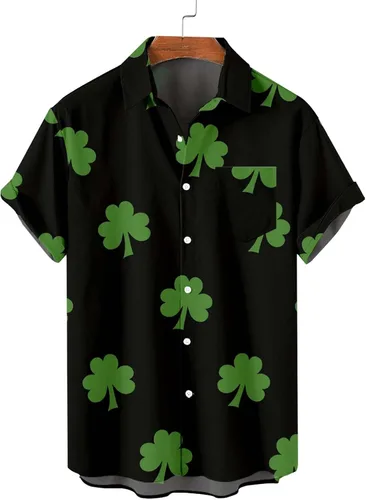 Vista 2 de Qinnyo Camisa del Día de San Patricio para hombre, divertida camiseta con botones, manga corta, con solapa, informal, de verano, tropical, playa, 5X