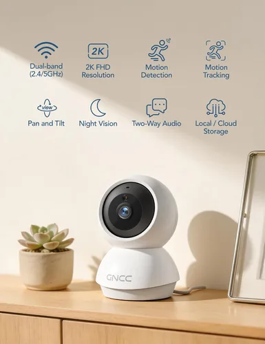 Vista 2 de GNCC Cámaras para seguridad en el hogar 5Ghz WiFi Cámara interior con 360 ° Blanco