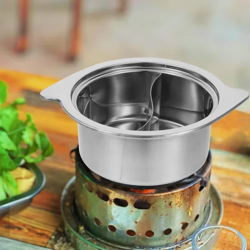 Vista 5 de ERINGOGO Olla caliente con divisor, olla antiadherente de acero inoxidable para Shabu Shabu, olla de sopa de doble cara, china para inducción