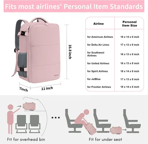 Vista 3 de Taygeer - Mochila de viaje para mujeres, mochila de cabina con puerto de carga USB y bolsa para zapatos, mochila TSA para laptop de 15.6 pulgadas