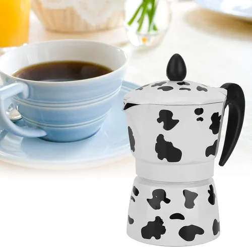 Vista 4 de Cafetera de aluminio - Cafetera - Olla de color vaca leche - para el hogar, oficina café (3 tazas leche vaca color 5.1 fl oz)