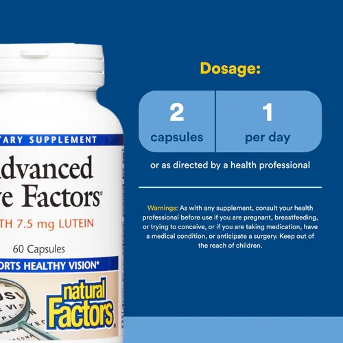 Vista 3 de Natural Factors, Factores oculares avanzados, apoyo antioxidante para una visión saludable con luteína y zeaxantina, 60 cápsulas