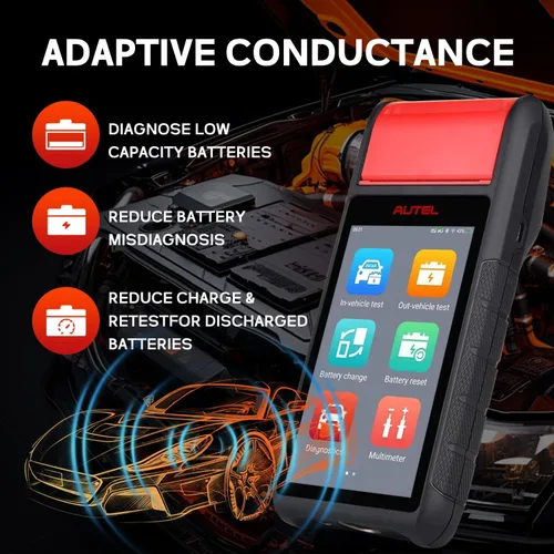 Vista 4 de Autel MaxiBAS BT608 - Probador de batería automotriz (actualización gratuita) y analizador de sistema eléctrico, 6V/12V (100-3000 CCA), conductancia
