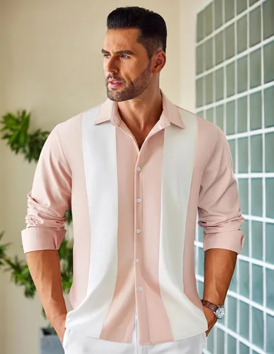 Vista 2 de COOFANDY Men's Vintage Bowling Shirt Casual Long Sleeve Button Down Retro Shirt