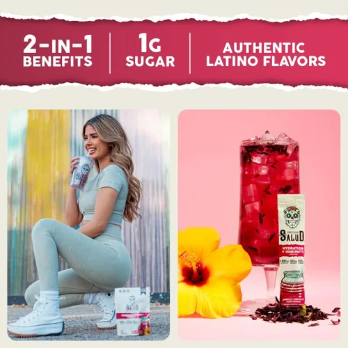 Vista 6 de Salud - Paquete de 2 Hidratación 2 en 1 + inmunidad (mango) e hidratación + inmunidad (hibisco) – 15 porciones cada una, mezcla de bebida Agua
