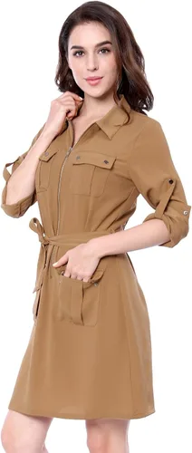 Vista 3 de Allegra K - Vestido para mujer con cinturón de rodilla y bolsillos múltiples