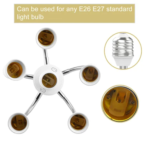 Vista 3 de 6 en 1 E26 E27 adaptador divisor de bombilla soporte de lámpara manguera de extensión convertidor de base giratoria ajustable de 360 grados