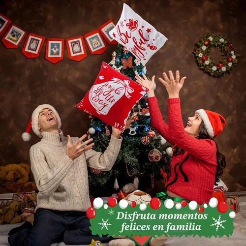 Vista 6 de Hosuly 9 fundas de almohada navideñas de 18 x 18 pulgadas, clásicas Clásico