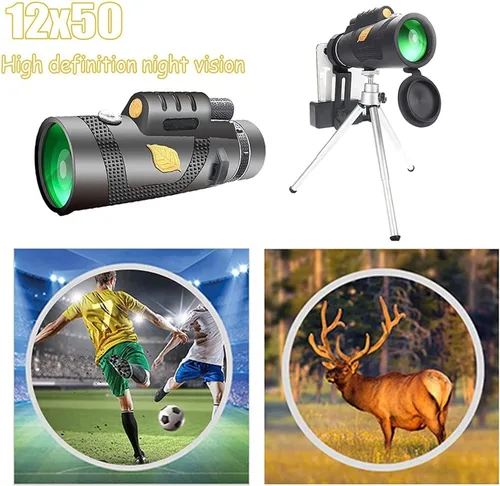 Vista 5 de Monocular Telescope,12x50 Monocular with Professional Tripod & Smartphone Holder, BAK4 Prism/Waterproof High Power Monocular for Bird Watching