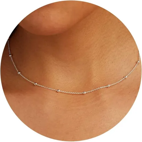Vista 17 de CHESKY Collar con dije de satélite de moda para mujer, chapado en oro de 14 quilates/chapado en plata, gargantilla delicada, collares de cuentas