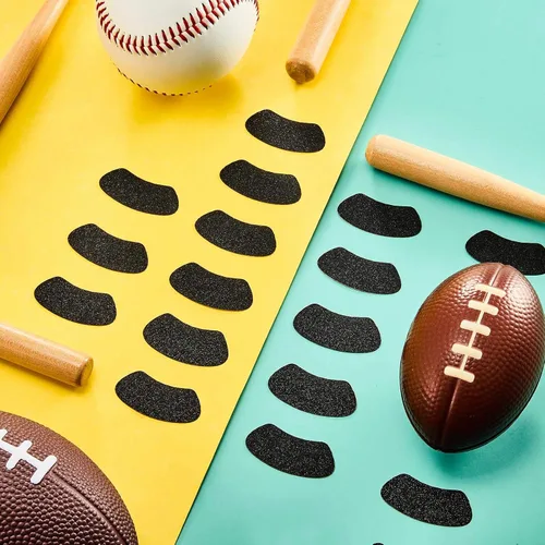 Vista 4 de 140 pares de calcomanías de ojos negros con purpurina para deportes, tiras negras, calcomanías adhesivas para béisbol, softbol, fútbol, deportes