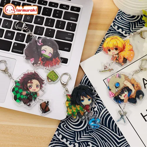 Vista 4 de Llavero Demon Slayer - Kimetsu no Yaiba lindo llavero con llavero de aleación de zinc juego de regalo colgante