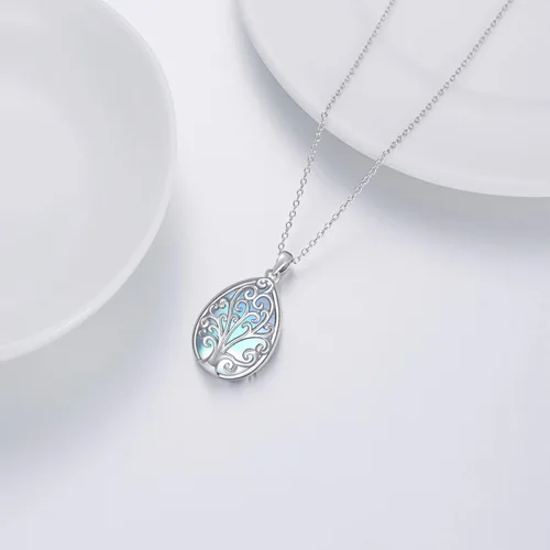 Vista 4 de NIFUNAO Moonstone Necklace 925 Sterling Silver Tree of Life Flower Teardrop Pendant Necklace Jewelry Gifts for Women Girls