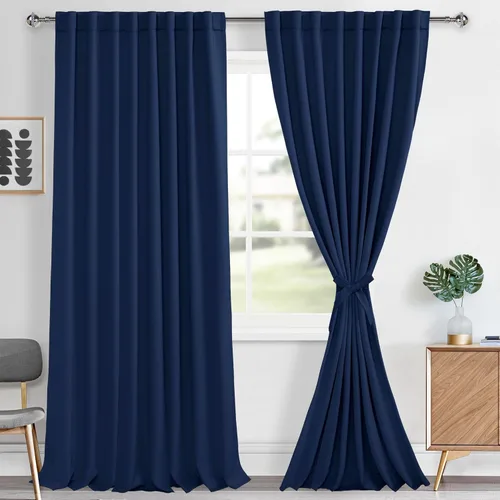 Vista 97 de Hiasan Cortinas opacas negras para dormitorio, cortinas opacas cortas de 45 pulgadas de largo, con aislamiento térmico, bolsillo para barra