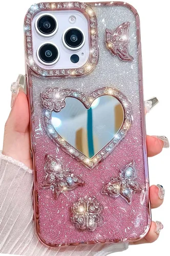 Vista 9 de Funda magnética de lujo con purpurina compatible con iPhone 13 Pro Max de 6.7 pulgadas, bonita funda transparente con diamantes de imitación