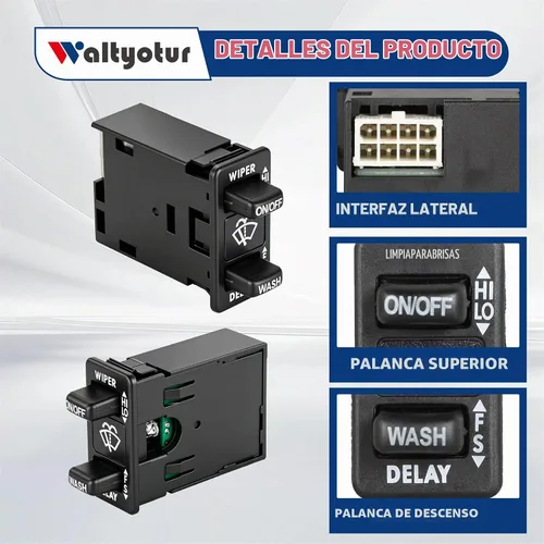 Vista 6 de Waltyotur Reemplazo de control del interruptor del limpiaparabrisas para Columbia & Coronado 2000-2017, botón, negro
