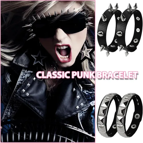 Vista 5 de 4 pulseras punk, pulseras de cuero Fanux, pulsera gótica, pulsera gótica, para Halloween, 4