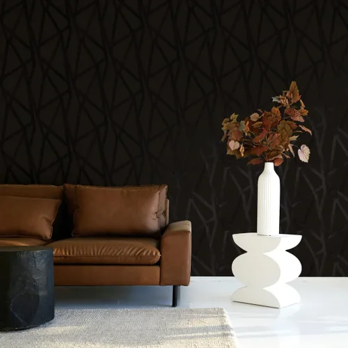 Vista 4 de Tempaper x Genevieve Gorder - Papel tapiz extraíble de intersecciones de color negro metálico, 20.5 pulgadas x 16.5 pies, fabricado en los Estados