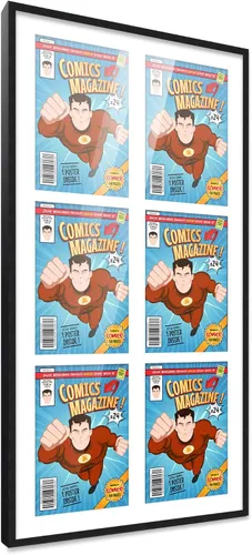 Vista 13 de Poster Palooza Marco de cómic con paspartú para 1 cómic de la Edad de Bronce publicado entre 1970 y 1985, marco de cómic negro para cómic de 7.25 x