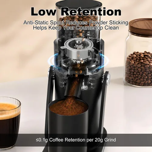 Vista 4 de Molinillo de café cónico, molinillo eléctrico de grano de café Negro