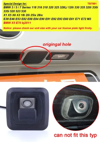 Vista 2 de Cámara impermeable de respaldo del vehículo Cámara de visión trasera del coche Ángulo de visión de 170 grados Placa de matrícula reversa para BMW X1