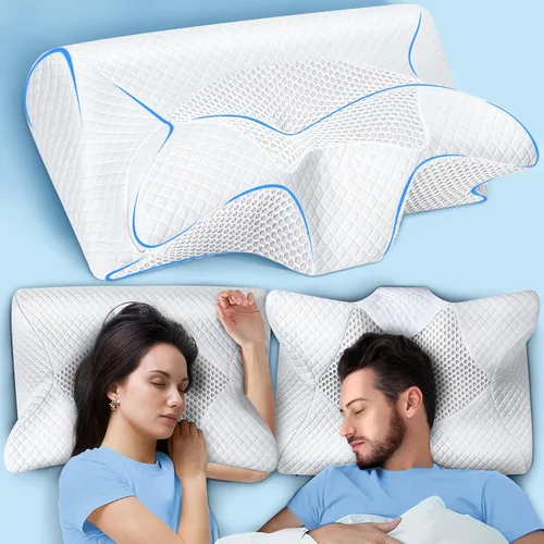Vista 8 de SAHEYER Almohada cervical para el cuello, almohada ergonómica de espuma viscoelástica para el alivio del dolor de cuello y para evitar ronquidos
