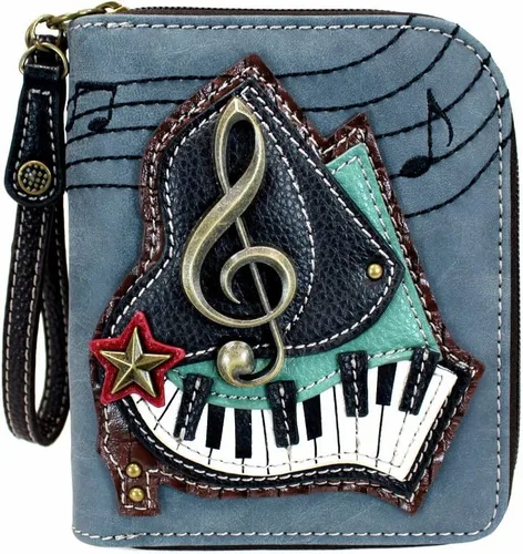 Vista 26 de Chala - Cartera con cremallera, para muñeca, 8 ranuras para tarjetas de crédito, piel sintética resistente Bluebird - Verde azulado