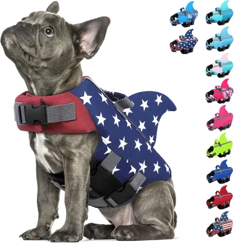 Vista 14 de Chaleco salvavidas para perros pequeños, chaleco salvavidas para Chaleco de natación para perros de alta flotabilidad con asa de rescate