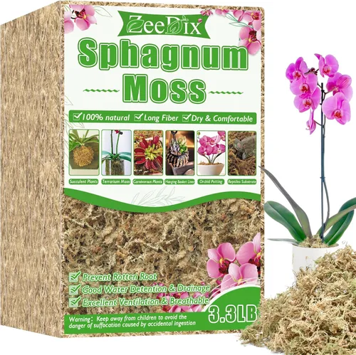 ZeeDix 1.5 kg de musgo premium de turba sphagnum a granel, fibra larga seca para orquídeas, musgo de turba sphagnum para plantas de interior y