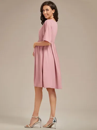 Vista 2 de Ever-Pretty Vestido cruzado hasta la rodilla con cuello en V y media manga para mujer Vestidos casuales Vestidos de maternidad 01801-EY