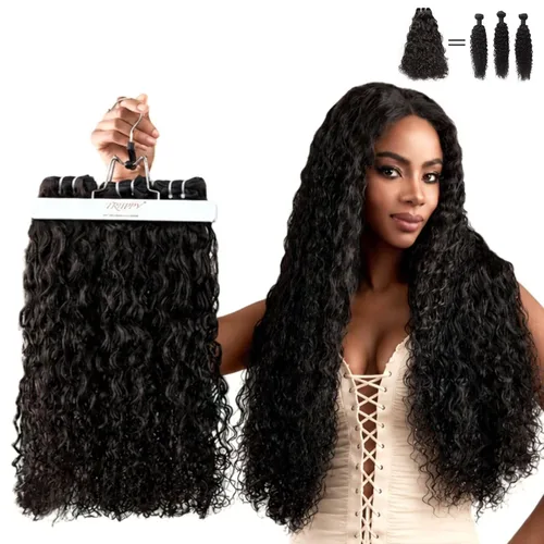 Vista 13 de Paquetes de cabello humano con ondas de agua, 100% cabello #Onda de agua de color natural