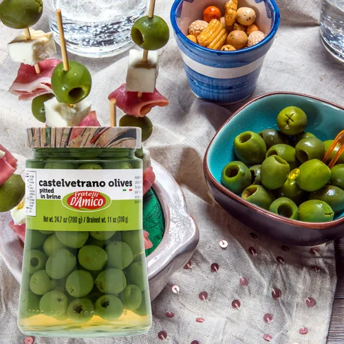 Vista 6 de FRATELLI D'AMICO Castelvetrano Aceitunas verdes sicilianas, aceitunas naturales, 24 onzas