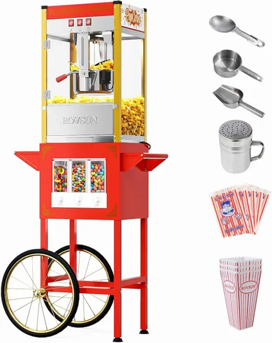 Vista 9 de Bonnlo Carrito de máquina de palomitas de maíz con hervidor de 10 onzas que hace hasta 40 tazas y luz de calentamiento, máquina de palomitas de maíz