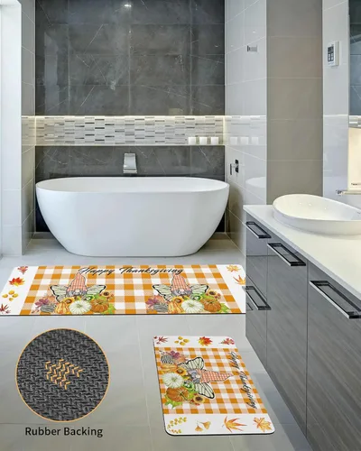 Vista 5 de Thanksgiving Elf Bath Mat for Tub,Non Slip Bathroom Floor Runner Rug Quick Dry & Absorbent Diatomaceous Earth Shower Sink Kitchen Washable