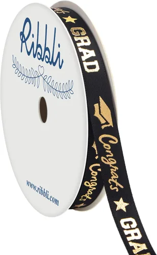Vista 6 de Ribbli Cinta de graduación, cinta de satén negra y dorada de felicitaciones para envolver regalos, decoración de fiesta de graduación, 1/2 pulgada x