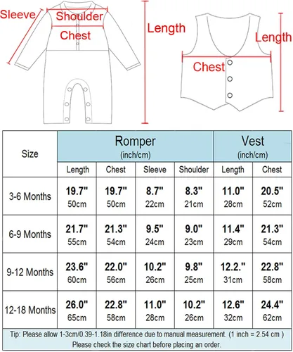 Vista 5 de A&J DESIGN Conjunto de traje para bebé, 3 piezas, mameluco de caballero y chaleco y boinas